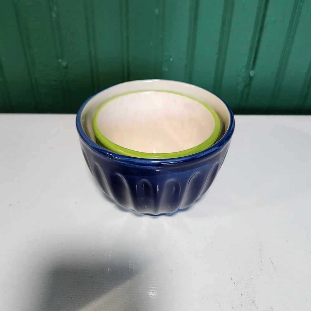 Pier 1 Imports Blue and Green Scalloped Sauce Bowls